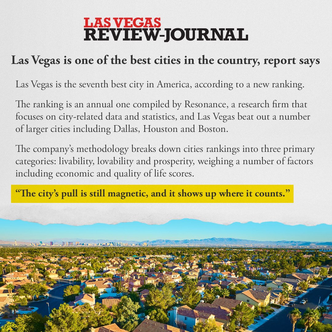 JoeLombardoNV's tweet photo. Las Vegas ranked as one of the best cities in America🇺🇸

We’re building an environment where families, workers, businesses, and visitors all want to be. There’s more work to do, but we’re moving our state in the right direction. https://t.co/6jO9stDAKO
