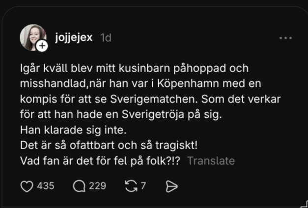 DetFriaSverige's tweet photo. Ännu en svensk har mördats, denna gång i Köpenhamn. Enligt ännu obekräftade uppgifter rör det sig om en 32-årig småbarnsfar.

Polisen söker nu denna kulturberikare som misstänkt för mordet.

Våra tankar är med den mördades vänner och anhöriga. https://t.co/6NX1PIRUxh