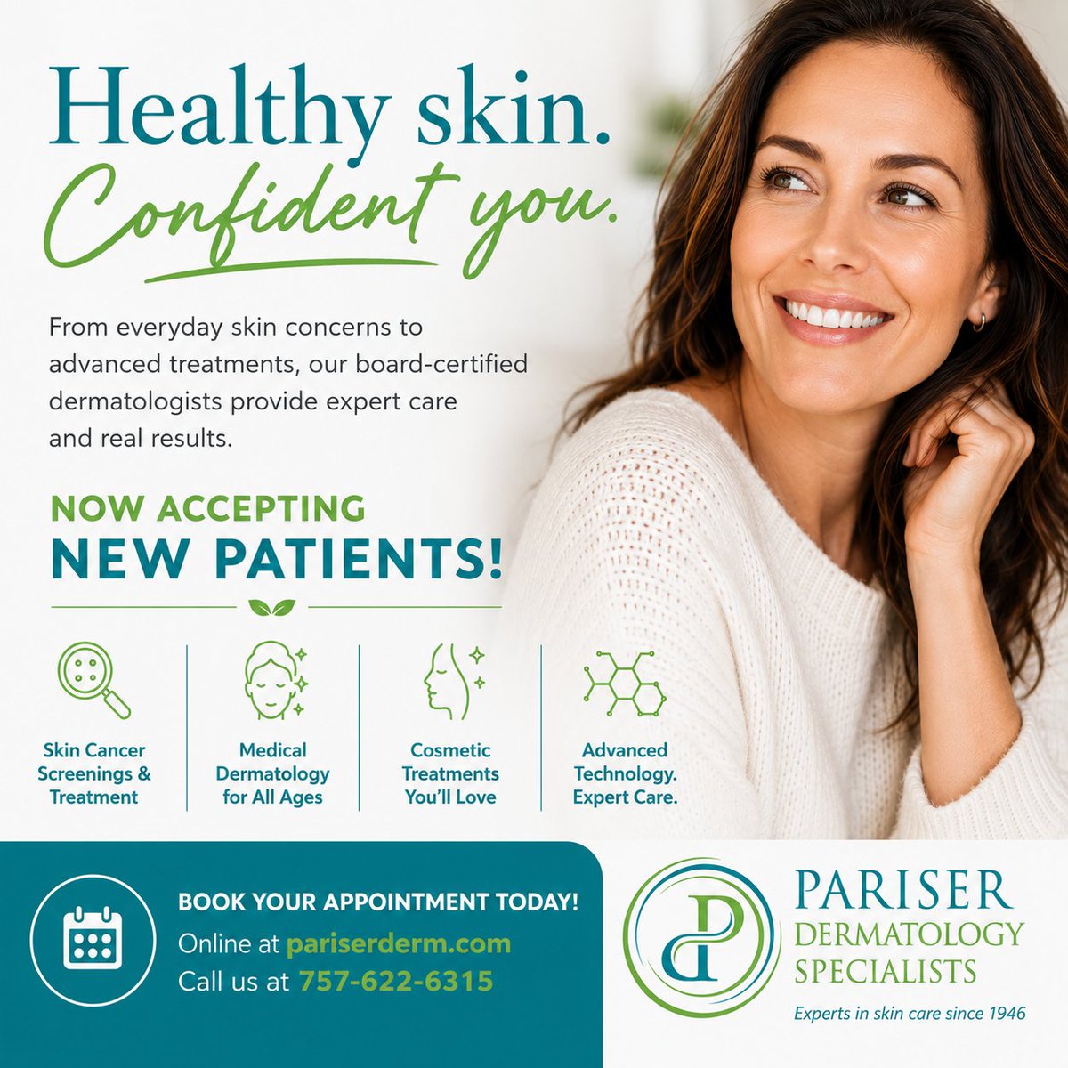 pariserderm's tweet photo. Healthy skin starts here! Whether you're due for a skin check, have a new spot that concerns you, or are ready to explore cosmetic treatments, our board-certified dermatologists are here to help you look and feel your best.⁠
https://t.co/L5Jfu7jax7 https://t.co/eV5fbmE2VQ