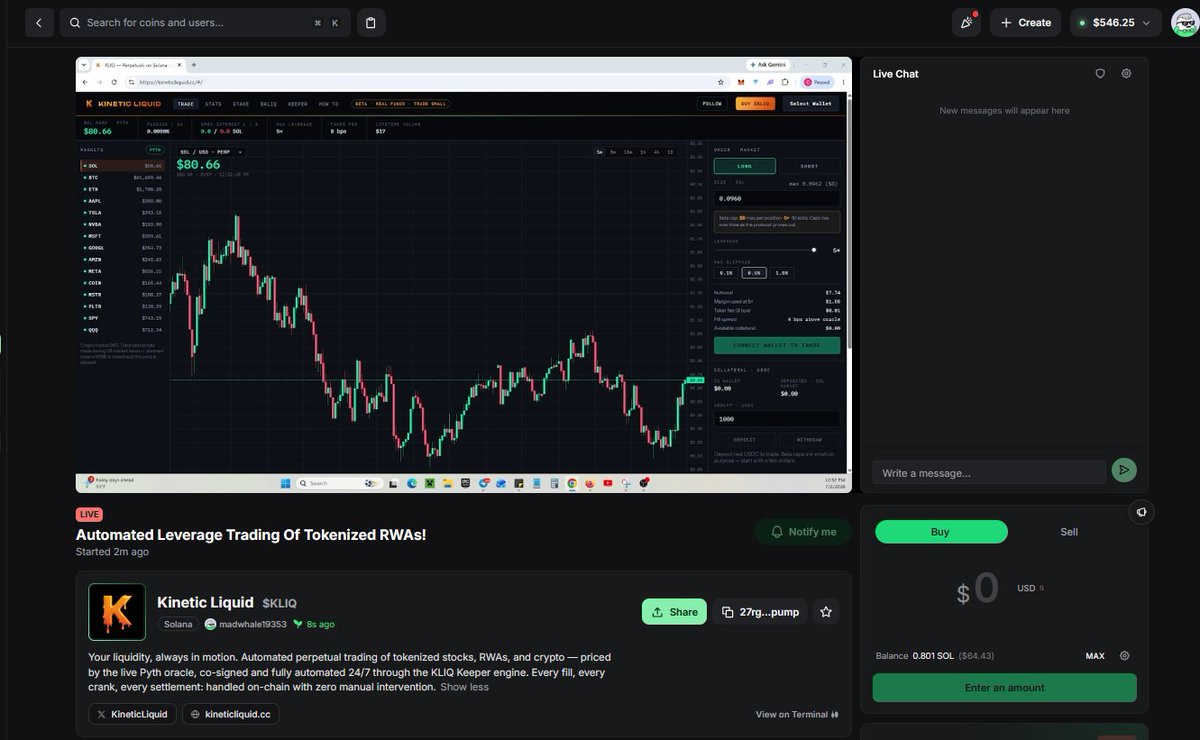 KineticLiquid's tweet photo. Live now on @Pumpfun talking about $KLIQ - Automated Trading from the Keeper Engine inspired by @Toly's Percolator - &amp; Leverage Trading tokenized Stocks &amp; RWAs from @NestUSD !

https://t.co/HcmZuEIXeE

27rghZuqgr7LFyXNZ7bc2whZhfXtRn9vqGNg2DLypump

https://t.co/5PB8uoiJoJ https://t.co/D3U26mmN3n