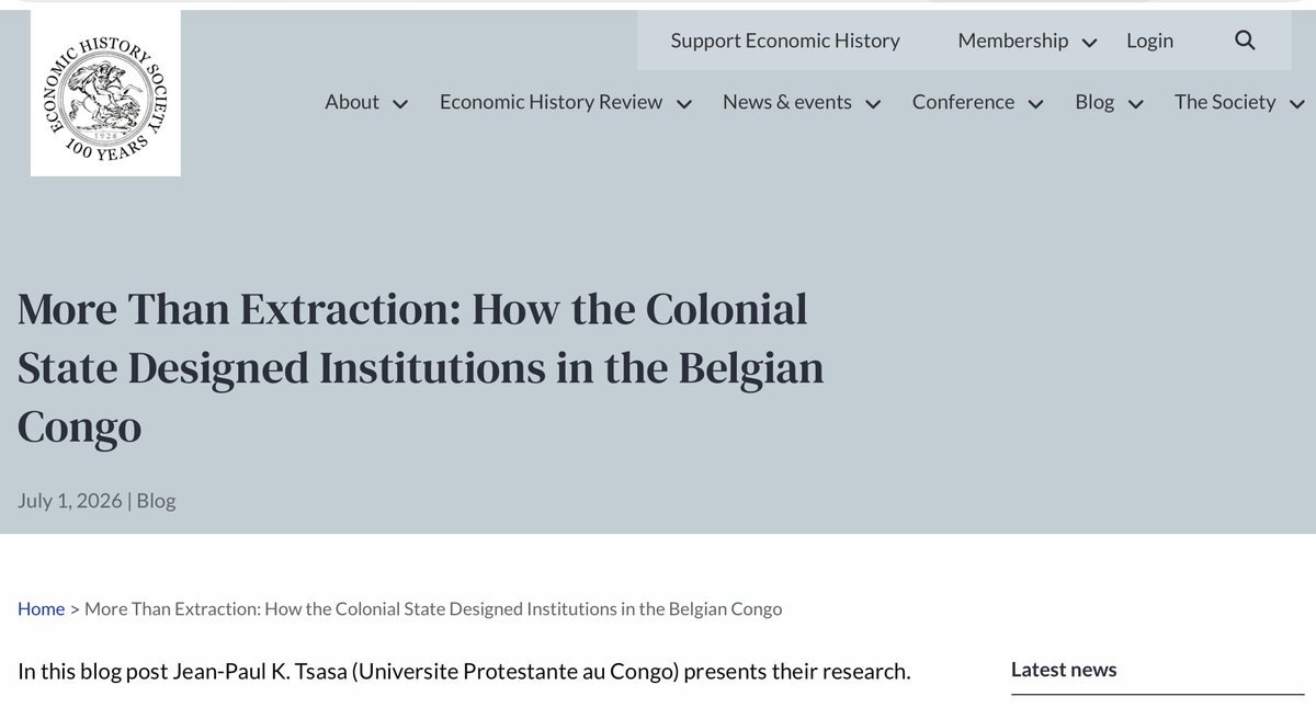 paul_tsasa's tweet photo. En tant que membre conjoint de l’Economic History Society*, j’ai été invité à partager quelques réflexions sur l’histoire coloniale... À cette occasion, j’ai présenté un résumé de mon article actuellement en cours de révision, intitulé « The Colonial State as Institutional Architect: Evidence from the Belgian Congo ». 

*Fondée en 1926 au sein de la London School of Economics, l’Economic History Society est une association académique britannique qui promeut la recherche et l’enseignement en histoire économique au Royaume-Uni et à l’international. 

URL : https://t.co/a8Khnn874Z