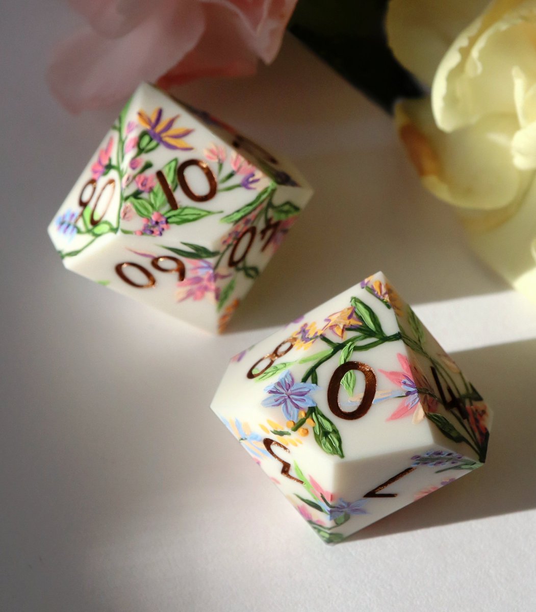 EVERYTHINGDICE's tweet photo. Let's meander through a path carved by charming fae... or deceptive foes? 🪻✨ Wildflora is back with a limited restock!

#dnd #dice #ttrpg https://t.co/Q5BXBuSeOH