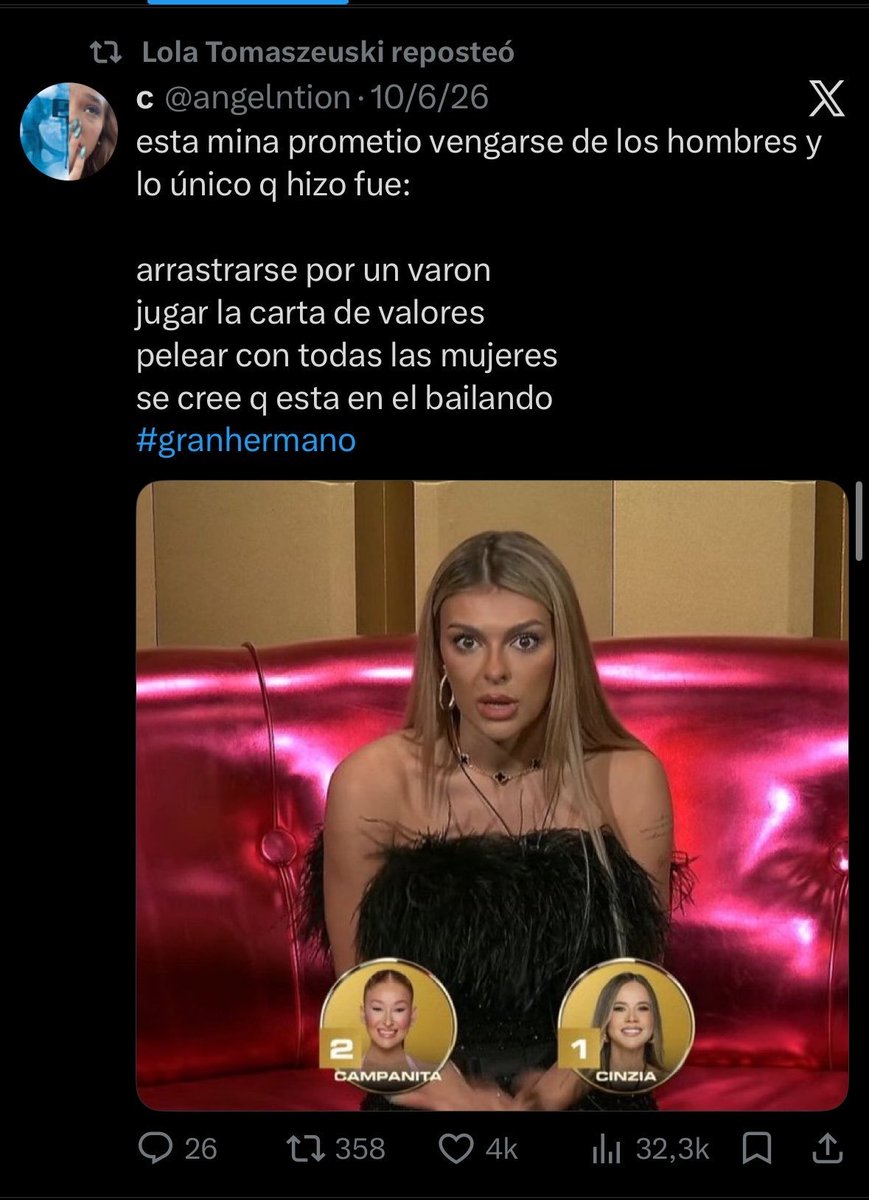 tsfStar_'s tweet photo. mientras tanto lola: 
#GranHermano https://t.co/xcGKGcFQd7