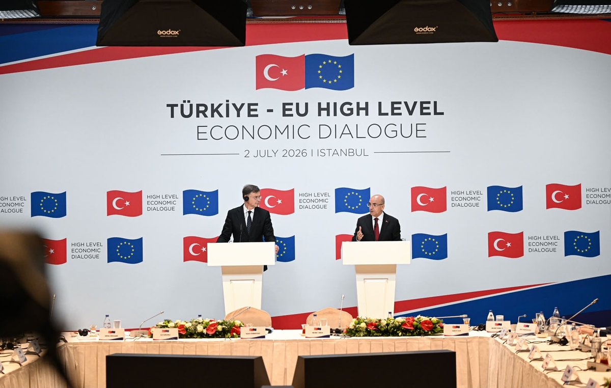 memetsimsek's tweet photo. Today, we hosted EU Commissioner Dombrovskis @VDombrovskis and our EU partners in İstanbul for the Türkiye-EU High Level Economic Dialogue.

A few key takeaways:

1. EU membership remains Türkiye's strategic objective.

2. Our partnership is already strong. Bilateral trade reached a record $233 billion last year, while two-way investment has exceeded $200 billion since 2003. We are not just trading partners. We are part of the same value chains.

3. At a time of geopolitical uncertainty, supply chain reconfiguration and intensifying global competition, closer economic integration between Türkiye and the EU matters more than ever.

4. We face the same challenges: restoring competitiveness, reducing strategic dependencies, strengthening energy security, and boosting productivity through innovation and AI.

5. Türkiye has a lot to contribute to Europe's competitiveness agenda, from new trade, energy and transport corridors to critical minerals, defense industry cooperation and reconstruction capacity. Together, these can help make Europe more resilient and more competitive.

6. In a more fragmented world, we should invest in greater integration. That is why modernizing the Customs Union is a strategic priority. Expanding it to cover services, agriculture, public procurement and digital trade could unlock around €400 billion in additional trade potential.

7. We also welcomed the proposed Industrial Accelerator Act, particularly the recognition of products manufactured in Türkiye as equivalent to those originating in the European Union. At the same time, we highlighted the need to address the remaining uncertainties, especially in the automotive sector.

8. Türkiye will also introduce amendments to its Public Procurement Law to ensure reciprocal equal treatment for EU firms in our public procurement market, further strengthening the legal foundation of our economic partnership.

9. We are also taking an important step on financial integration. Türkiye has submitted its Letter of Intent to join SEPA, the Single Euro Payments Area. Once completed, SEPA membership will make cross border payments faster, cheaper and safer for businesses and citizens on both sides.

10. We also met with the EIB, EBRD and CEB, as well as business leaders from both Türkiye and the EU through the High Level Business Dialogue. Public funding alone cannot meet tomorrow's investment needs. Mobilizing private capital at scale will be essential, and the private sector will remain at the center of this partnership.

A stable, predictable, and competitive business environment remains a key priority, supporting continued investment, production, and sustainable economic growth in Türkiye.

Stronger together. 🇹🇷🇪🇺