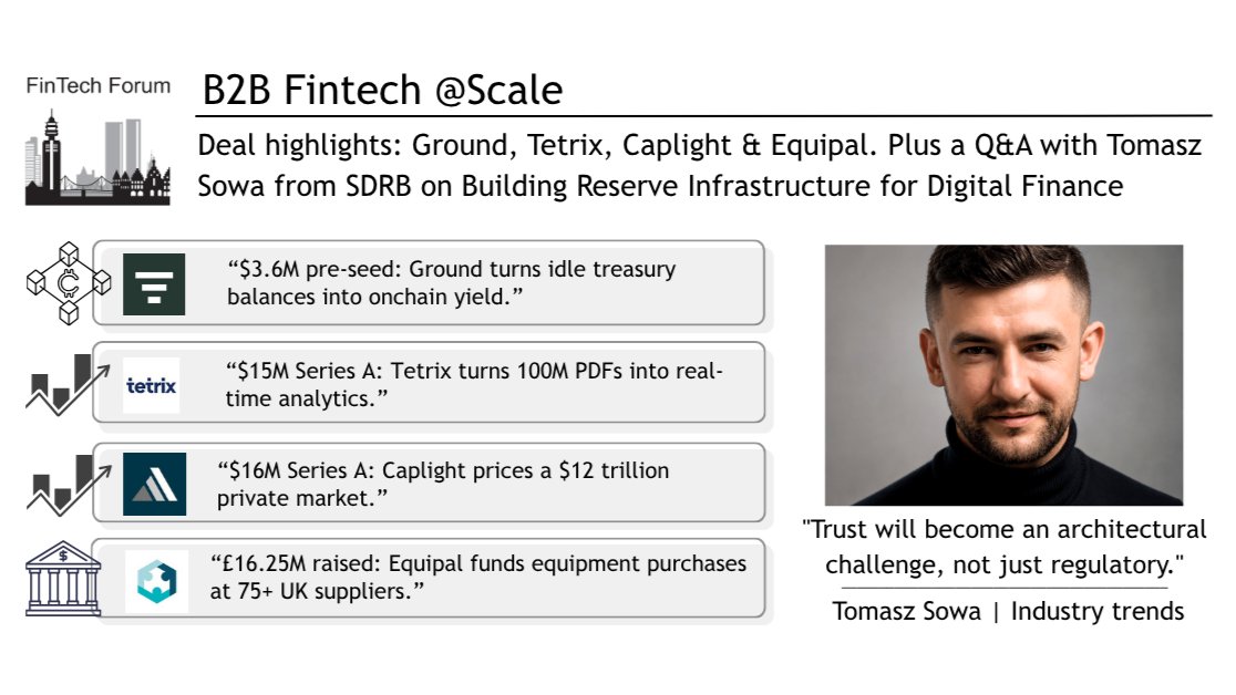 SDRB_io's tweet photo. Our Founder & CEO, @TomaszSowaSDRB , was invited by @FinTechForum_DE  | B2B FinTech @ Scale to discuss the future of digital finance and why reserve infrastructure will become one of its most critical foundations.

The interview explores the vision behind SDRB, the emergence of ReserveFi, Proof of Reserves, governance, treasury architecture, and capital protection.

Many thanks to @FrankJSchwab , Paola Meggiolaro, and Samarth Shekhar for the invitation and the opportunity to share our vision.

🎥 Watch the full interview:
https://t.co/Gwkrsw4Aqp

#ReserveFi #SDRB #DigitalFinance #FinTech #InstitutionalFinance #ProofOfReserves