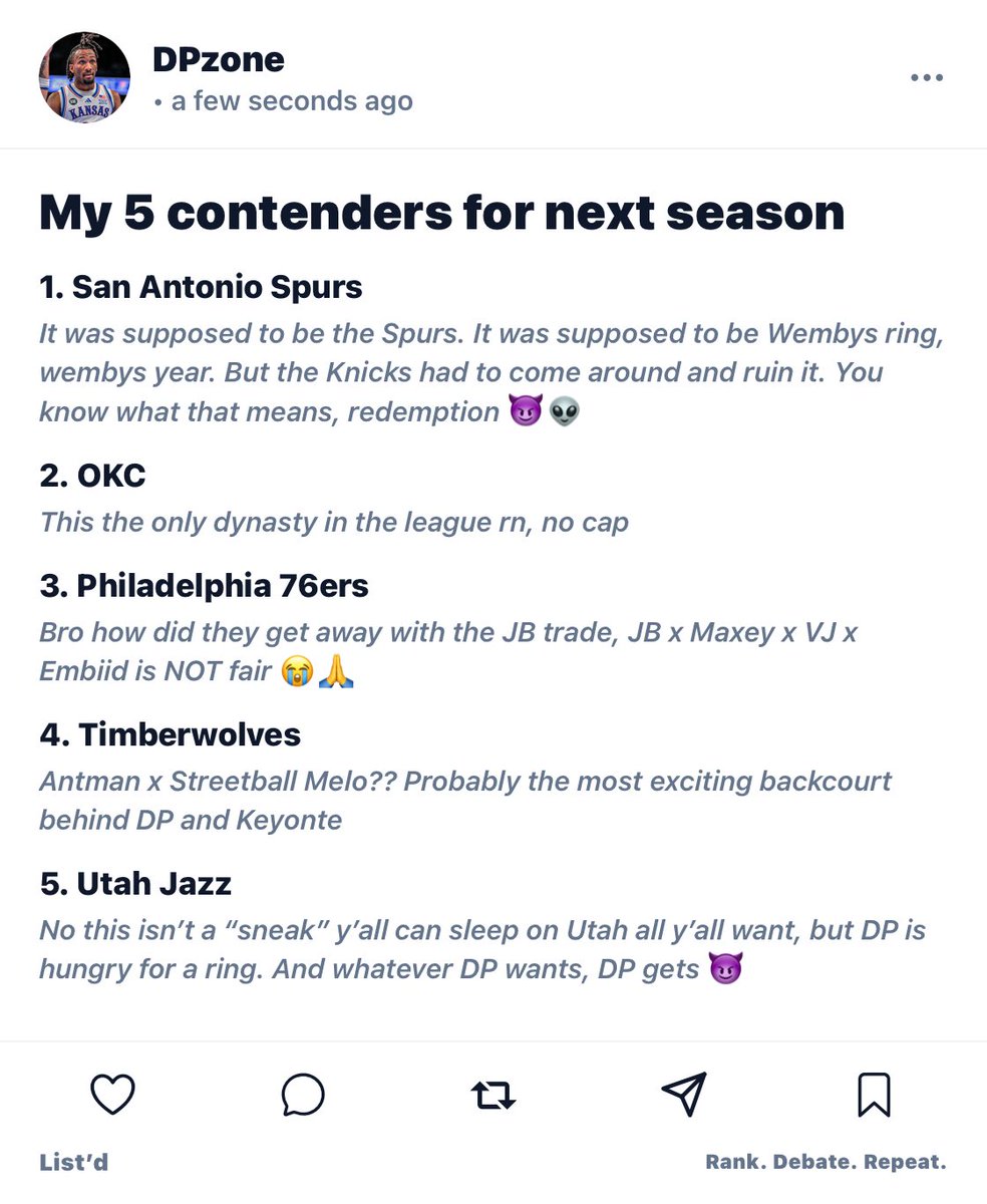 takenotefc's tweet photo. My Top 5 Contending Teams Next Season! 
(@RankOnListd) https://t.co/ViQmstR5GF