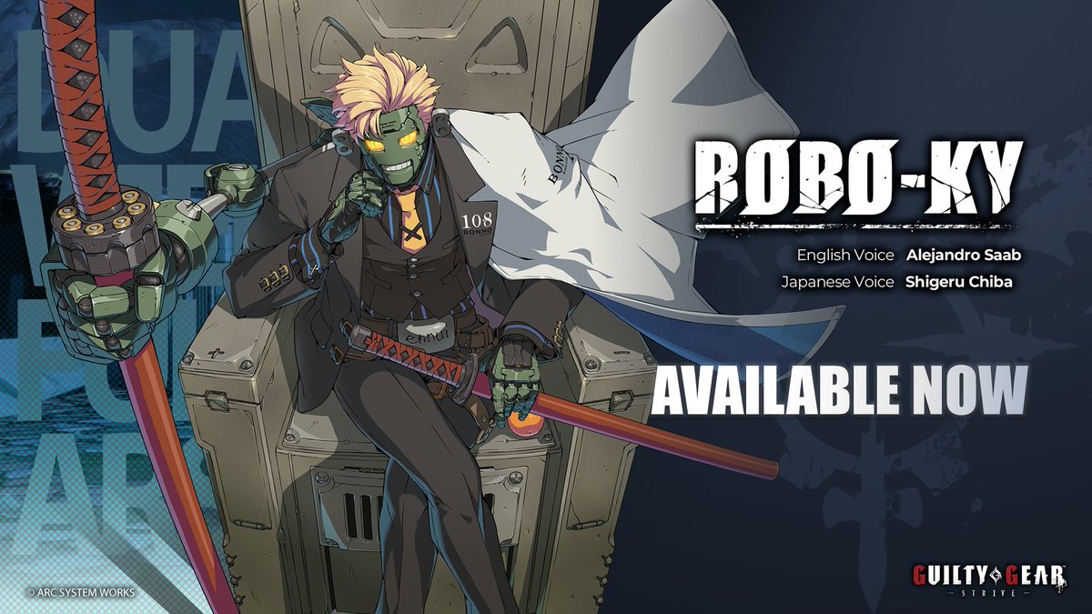 ArcSystemWorksU's tweet photo. 🤖" A perfect physique like this reigns victorious every time!" 🤖

Robo-Ky has officially released on GUILTY GEAR -STRIVE-! 🔥
⬇️Get Season Pass 5 Today!
Steam: https://t.co/mw86C3u4fS
PlayStation: https://t.co/zOlULYIHf4
Xbox: https://t.co/zZghCVW20X

#GGST #GuiltyGear #RoboKy https://t.co/X8qDCtTY2n