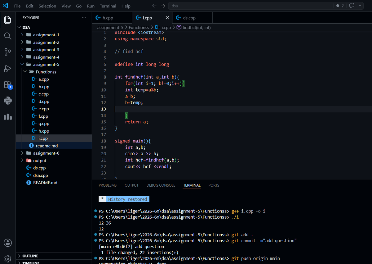 naveen_sharma6's tweet photo. Today's progress πβ
Completed DSA Functions assignment
β
Solved HCF using Euclidean Algorithm
β
Pushed today's code to GitHubOne more brick added to the wall. π§±#100DaysOfCode #CPP #DSA #Codeforces #BuildInPublic https://t.co/MbQT3q90aE