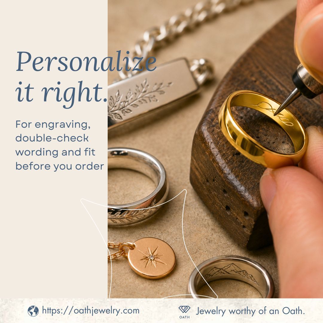 OathJewelry's tweet photo. Personalize it right. Solid gold, sterling silver, and platinum hold an engraving best. Since it's added after purchase, double-check wording and fit before you order.

Click here for more info. 
https://t.co/SsStb7rYdY

#OathJewelry #JewelryWithMeaning #Jewelry #GoldJewelry https://t.co/kzN0angdGN