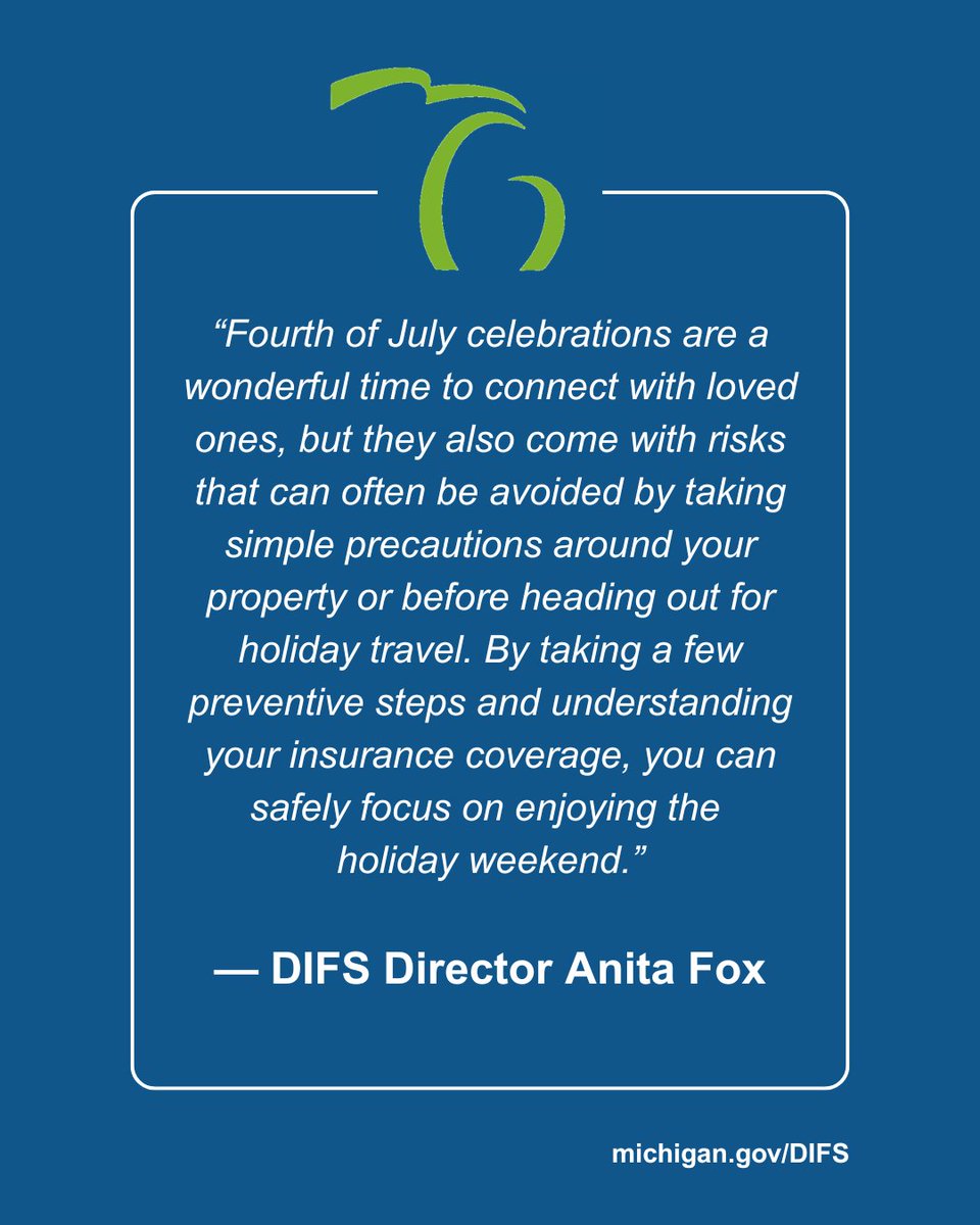 MIDIFS's tweet photo. With a weekend full of Independence Day celebrations around the corner, DIFS is encouraging Michiganders to prioritize safety to help prevent accidents, protect loved ones, and keep the holiday fun going by reducing the risk of costly insurance claims. https://t.co/BjXfqkPU90 https://t.co/3ldLxEcQ2i