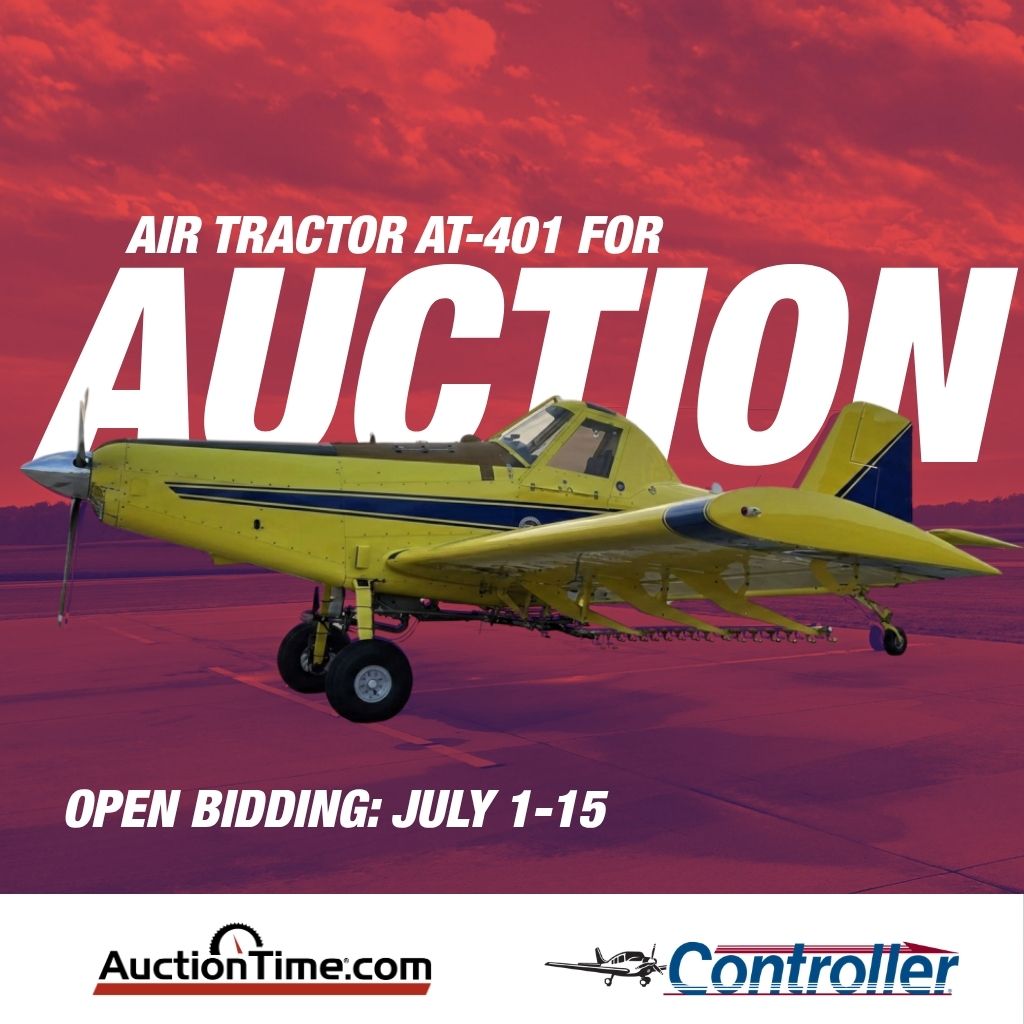 CharterHub's tweet photo. 🚨 Bidding Starts Today! 🚨

This 1990 Air Tractor AT-401 is now available through AuctionTime!🔗https://t.co/FajV6p07za

✈️ Garrett Conversion | Ready-To-Go Condition
🌽 488 SHP TPE331-1-101Z Engine | Crop Hawk Guidance System

Bidding opens July 1 at 3:48pm (CDT) https://t.co/GaE0WzABER