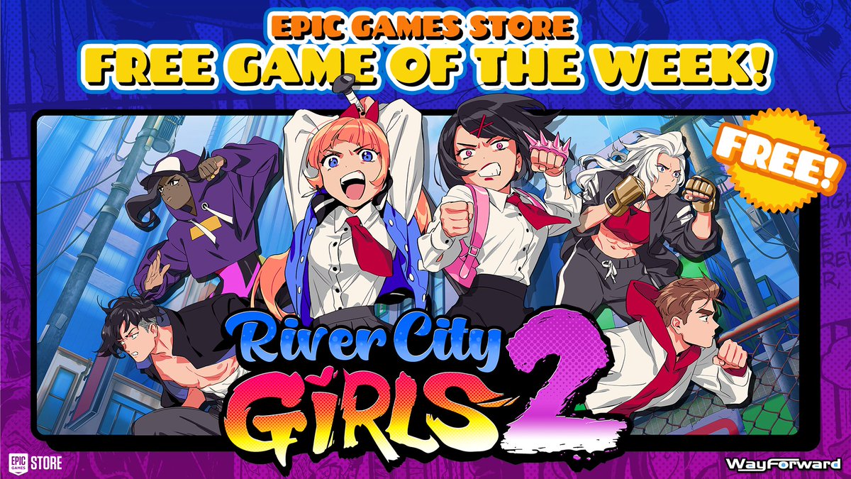WayForward's tweet photo. River City Girls 2 is the FREE game of the week on Epic Games Store! Hit the streets in this open-world beat-'em-up featuring six playable characters, 4-player co-op, upgradable move sets, tons of items &amp; accessories, and more! https://t.co/Do5Bml3SII https://t.co/oMYbuMr2UY