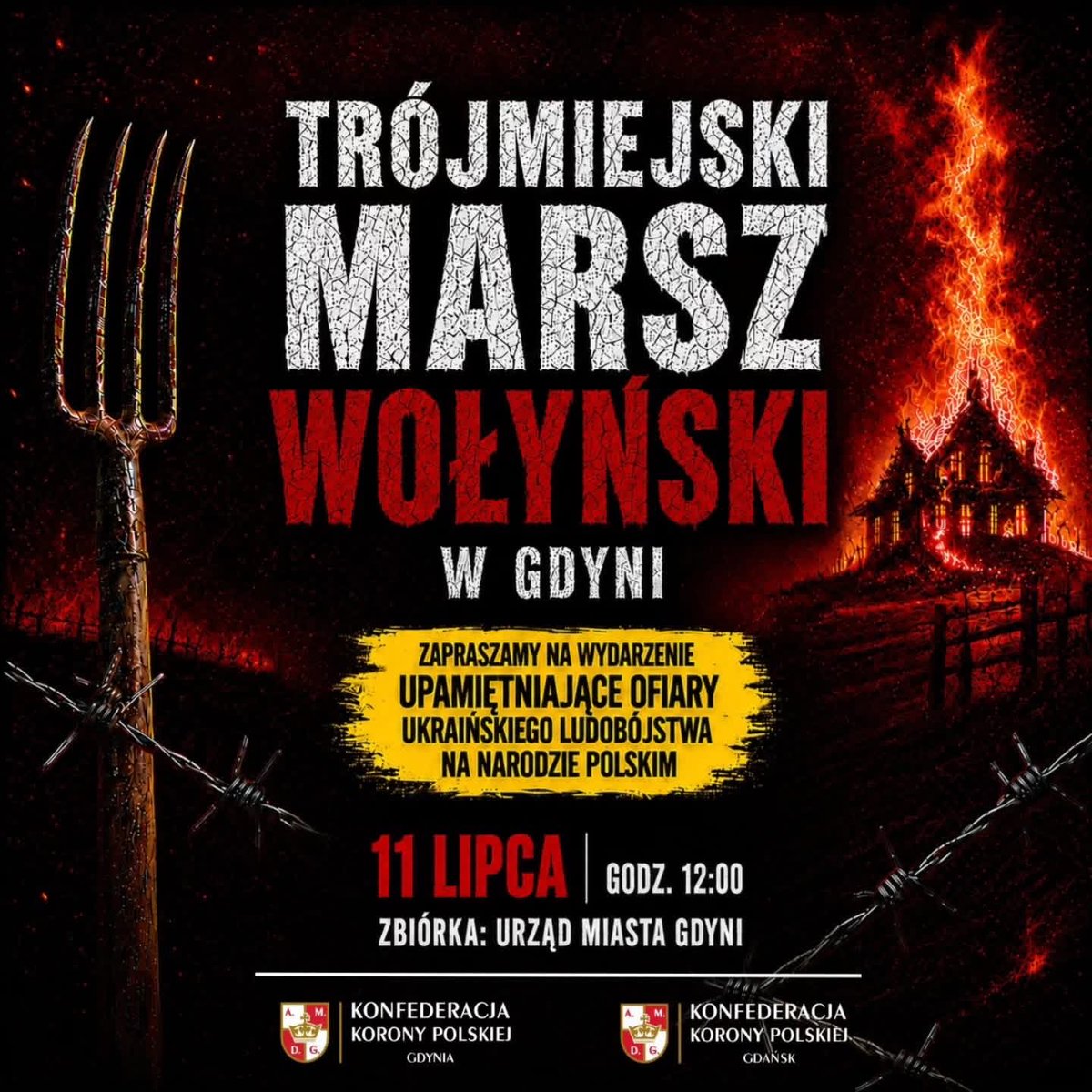 PaskalR_KKP's tweet photo. ❗️Szanowni,
🔹by uczcić pamięć zamordowanych Polaków na Kresach, zapraszam na Trójmiejski Marsz Wołyński w Gdyni.
📍Urząd Miasta Gdyni
🗓️11 lipca
🕕godz. 12:00
——————
#Gdańsk #KoronaGdańsk #KonfederacjaKoronyPolskiej
#Wydarzenia #TrojmiejskiMarszWołynski #Gdynia #Sopot #KoronaGdynia #KKP #Polska