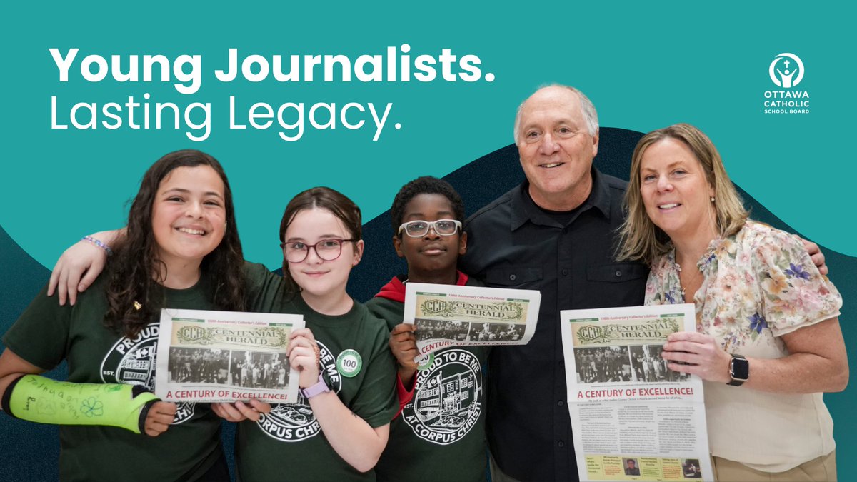 OttCatholicSB's tweet photo. π° What happens when you trust six Grade 6 students with 100 years of history?
The Corpus Christi Centennial Herald! They researched archives, interviewed retired staff and preserved a century of memories.
π https://t.co/gtDgUQ3rwD
#OCSB #ocsbBuildsBridges #BeOCSB #StudentVoice https://t.co/tqW3ddiNcG