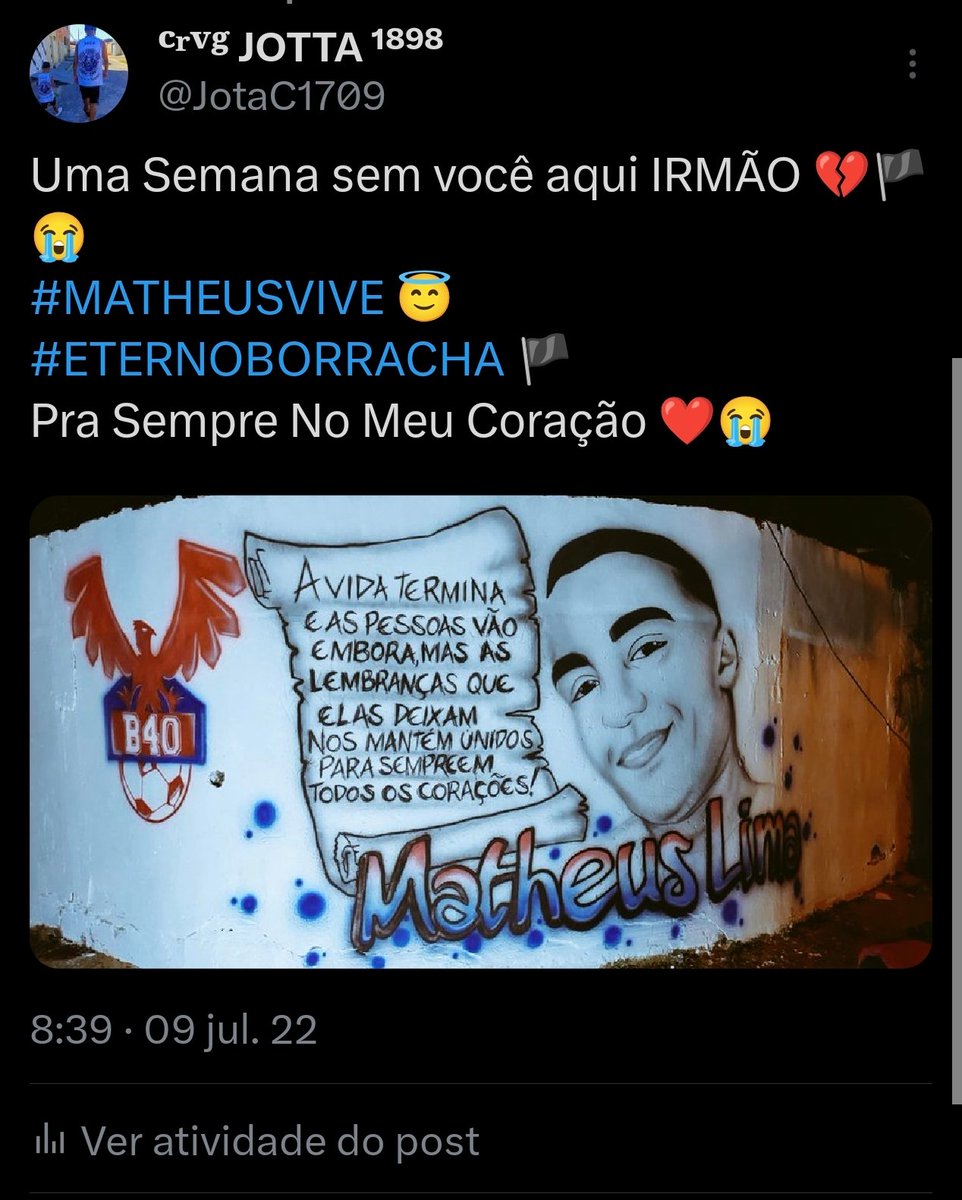 JotaC1709's tweet photo. Hoje completa #4anos da covardia que cometeram com voce irmão , nunca sera esquecido menorzinho 😭💔
#ETERNOBORRACHA🖤🖤
#MATHEUSVIVE ♥️😭 https://t.co/5uNoQXmuFk