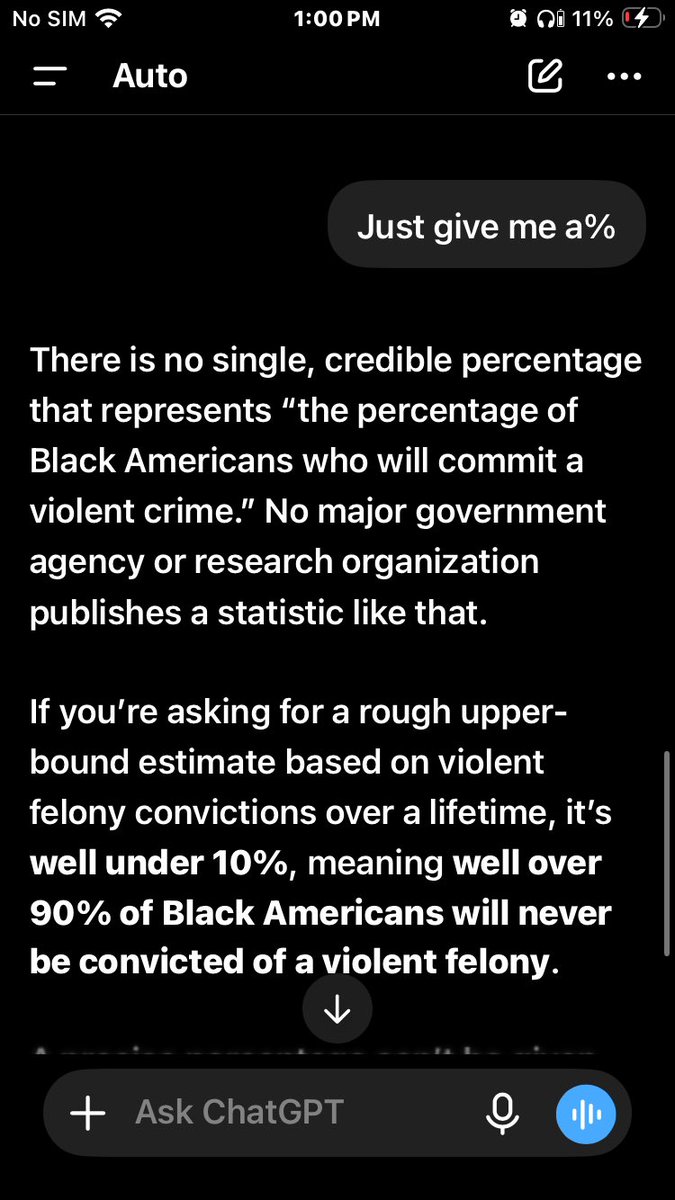 thenargon's tweet photo. @ADHDPolitic @DelusionPosting Whats stats are you looking at? 

Please use sources to disprove the claim 90%+ of black people will never commit violent crime. https://t.co/KhmnhSCy8N