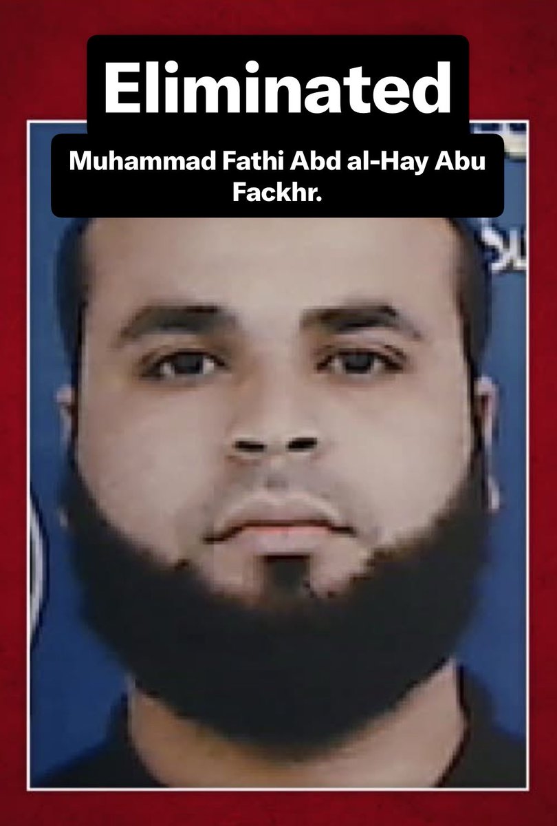 LizaRosen0000's tweet photo. Breaking: Senior Hamas terrorist Muhammad Fathi Abd al-Hay Abu Fackhr has just died after being hit by an Israeli airstrike in Gaza.

Abu Fackhr was the commander of the Yabna Battalion in Hamas’ Rafah Brigade — a senior terrorist responsible for recruiting new jihadists, training them, and rebuilding terror capabilities to attack Israel.

For nearly 20 years, he was a key figure in Hamas’ weapons smuggling network, directing the flow of arms into Gaza to fuel their war crime machine.

Good riddance.

Israel continues to dismantle Hamas and its terror infrastructure.

Share if you support Israel’s right to defend itself. Don’t let the media portray these terrorists as innocent journalists or children.