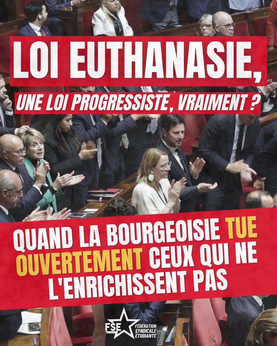 FSE_natio's tweet photo. ✊ Non à la loi sur la fin de vie !

➡️ Malgré ce qu'essaye de nous faire croire la "gauche" parlementaire, cette loi répond aux intérêts de la bourgeoisie ! https://t.co/JTTTKGO8p2