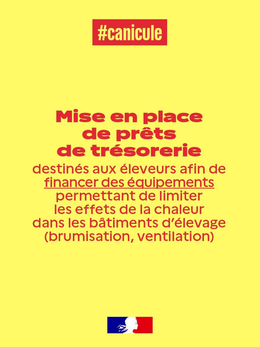 Agri_Gouv's tweet photo. #Canicule : nouvelles mesures en faveur des agriculteurs.

 👉 Accélération des indemnisations 
 👉 Mise en place de prêts de trésorerie 
 👉 Lancement par la MSA d'un « plan canicule » actif tout l'été 2026 https://t.co/ucjfDZstDa