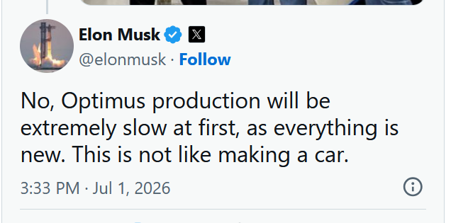 TheHumanoidHub's tweet photo. Chinese makers have scaled to thousands of affordable humanoid units, but it's worth noting those are humanoid bodies.

Half-decent 5-finger hands with human-like DoF still run $25k to $50k each, and maintenance is quite high. A robot that ships with a well-integrated, reliable hands hasn't achieved scalability yet. Body and hand are out of sync on reliability and performance.

The real long-term challenge of humanoids as a product is still the hands. And rapidly iterating on the design while ramping up production is like building the plane while flying it.

Elon is being realistic here. The prototypes and products will keep evolving for the next few years. Just cranking out robot bodies won't deliver useful general-purpose robots. It'll take a lot more engineering iterations, in lockstep with rapidly evolving the production processes.

Yes, there's a middle ground of shipping robots with grippers instead of hands. But Tesla is apparently aiming for the ultimate prize: the most general-purpose form that we know works.