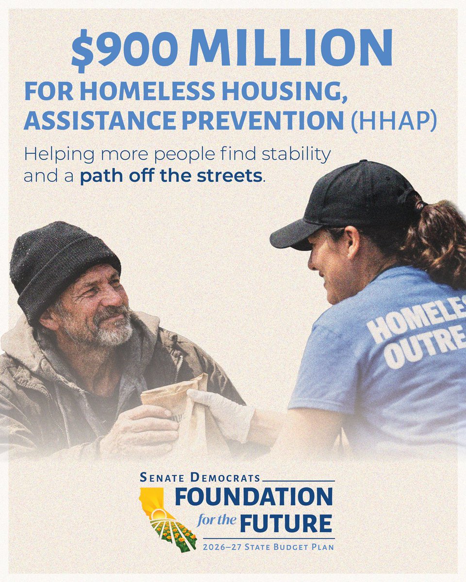 CASenateDems's tweet photo. The 2026-27 #CABudget includes money to keep families housed and fed. Learn how we are investing hundreds of millions in affordable housing programs and ensuring food banks stay open across California.

#CALeg #CASenateDems https://t.co/lZi4jdhkRN