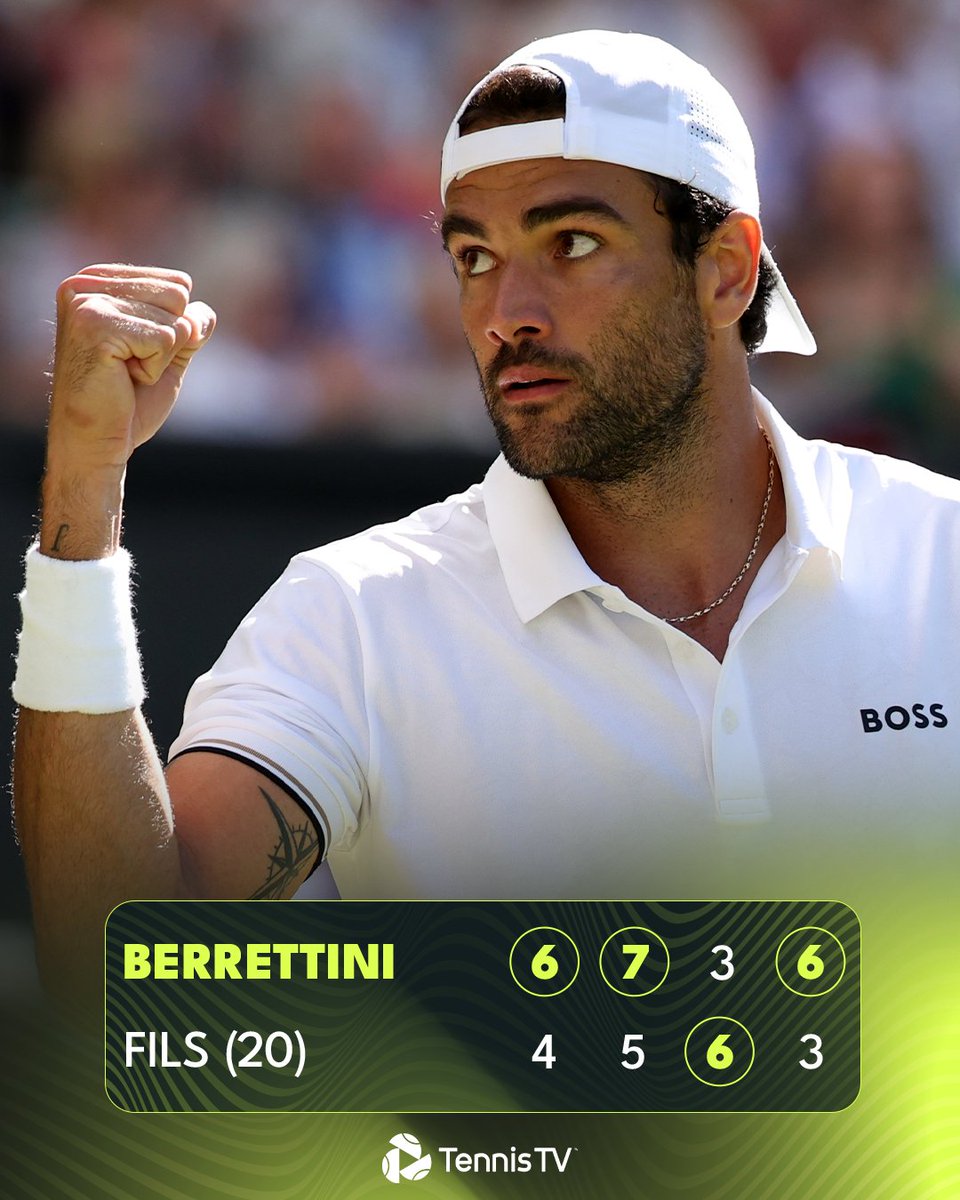 TennisTV's tweet photo. MATTEO 🗣️🇮🇹

Berrettini takes out 20th seed Fils to return to the #Wimbledon 3rd round! https://t.co/6cWIJEAqqE