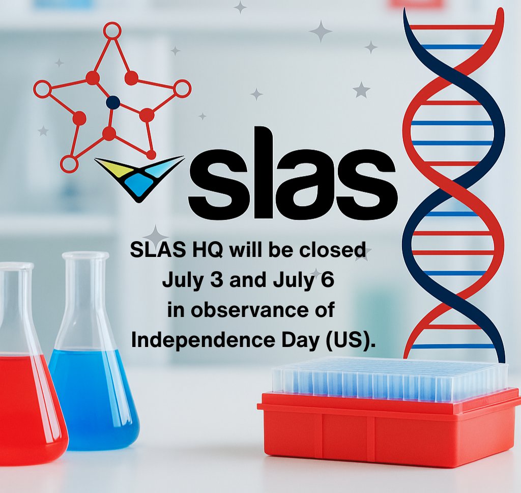 SLAS_Org's tweet photo. We will be closed tomorrow, July 3, and Monday, July 6, in observance of Independence Day (US). Wishing a safe and happy celebration to all who observe. https://t.co/cvbKOgvGLy