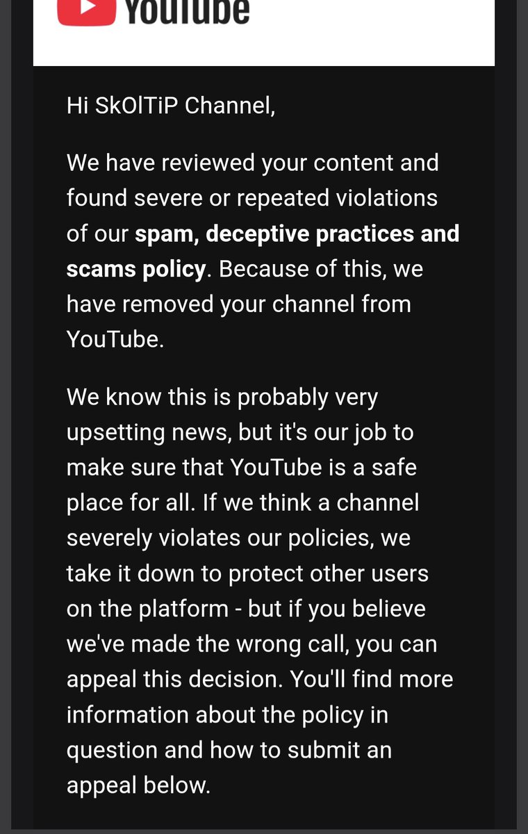 skoltip's tweet photo. Hi @TeamYouTube. My channel with 350K subscribers was terminated for "Spam, deceptive practices and scams". My channel contained only original Standoff 2 gaming content, and I believe this was a mistake. My appeal was rejected, but I kindly ask for a manual review. Thank you. https://t.co/bG9Stw3hm2