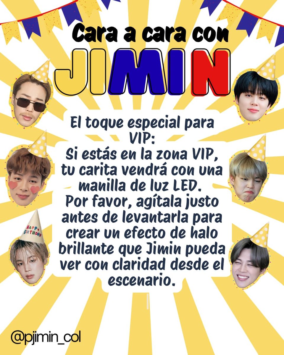 StreamJiminCol's tweet photo. Fan Project “Cara a Cara con Jimin”

Jiminlovers te presentamos nuestro proyecto para dentro del estadio los días 2 y 3 de Octubre en Bogotá al momento de cantarle el Feliz Cumpleaños a Jimin.

#JimtoberEnBogotá
#ElCampínLeCantaAJimin
#jimtoberfestcolombia2026 https://t.co/ElhK9u70Ph