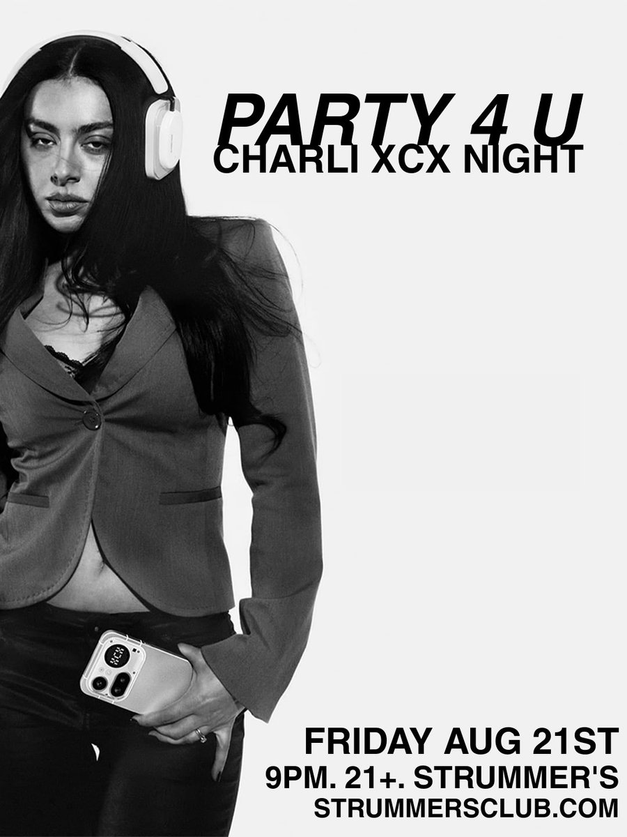 StrummersFresno's tweet photo. Just announced!
PARTY 4 U - CHARLI XCX Night Friday, August 21, 9pm 21+ event. Tix at https://t.co/Z5H3SKfm0G @NumbskullShows https://t.co/LQJ1KLQlrT