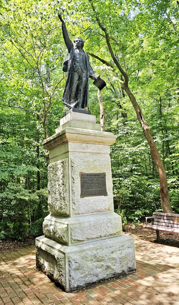 PackTimPeeler's tweet photo. Hidden in a shady spot at the site of the Battle of Guilford Courthouse is this spider-web covered tribute to North Carolina's three signers of the Declaration of Independence: William Hooper, Joseph Hewes and John Penn.

None of them fought in the battle or were from Greensboro, but the remains of Hooper and Penn were moved here when the Guilford Battleground Company established the national military park northwest of town. (Hewes died in Philadelphia and was buried in the Christ Church Burial Grounds; not enough of his remains could be found to relocate to the official North Carolina memorial.)

Here's the story of the three signers by my friend @warrenbingham.

https://t.co/ELAPWpEuA7