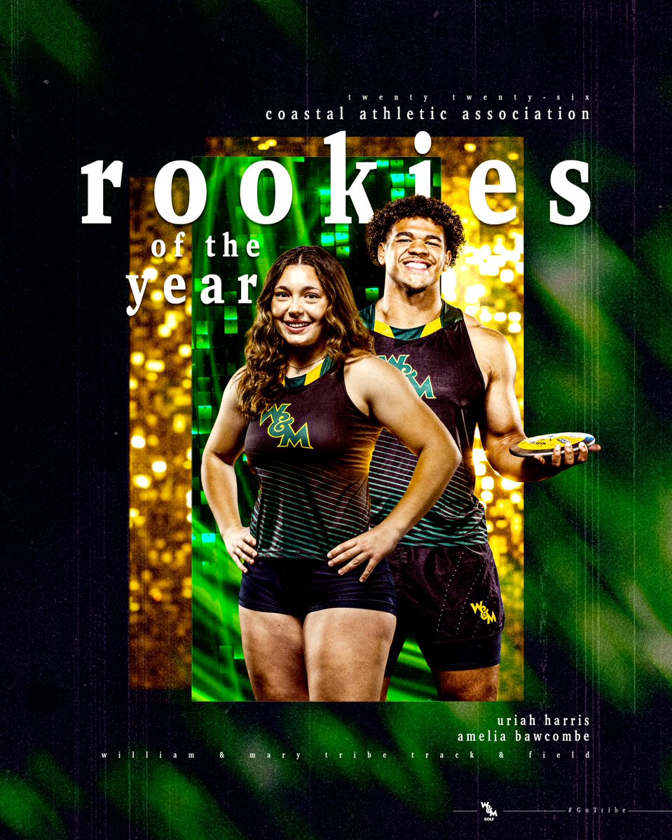 WMTribeXCTF's tweet photo. A season to remember for two outstanding freshmen.

Congratulations to Amelia Bawcombe and Uriah Harris on being named the 2026 CAA Outdoor Track &amp; Field Rookies of the Year! 👏

🏆 Amelia Bawcombe – Women’s Rookie of the Year
🏆 Uriah Harris – Men’s Rookie of the Year

#GoTribe https://t.co/KwyfpJoyQB