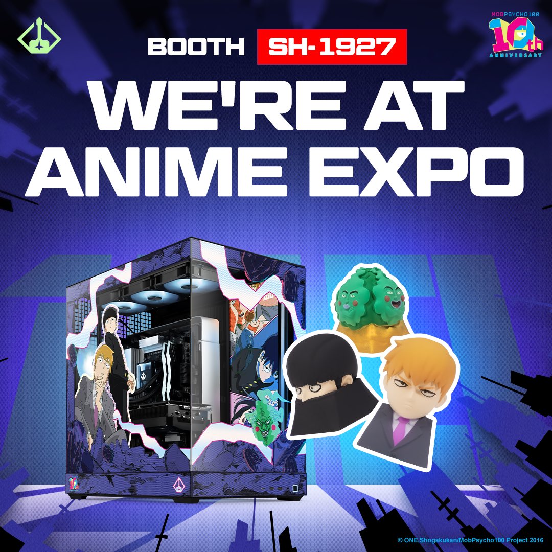 StarforgePCs's tweet photo. WE’RE AT @AnimeExpo! 

Come to booth SH-1927 to check out our AX exclusive Mob Psycho 100 collaboration, our @ironmouse collaboration, and so much more! https://t.co/37U1ZpizLu