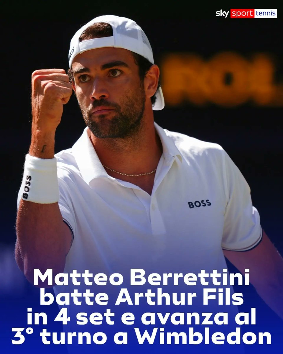 SkySport's tweet photo. 🔨 L'azzurro supera il numero 24 del mondo con un'ottima prestazione, chiudendo il match in 4 set (6-4, 7-5, 3-6, 6-3) e tornando al terzo turno dei Championships dopo tre anni: sfiderà uno tra Mensik e Dimitrov per un posto agli ottavi di finale

#SkySport #SkyTennis #Berrettini #Wimbledon