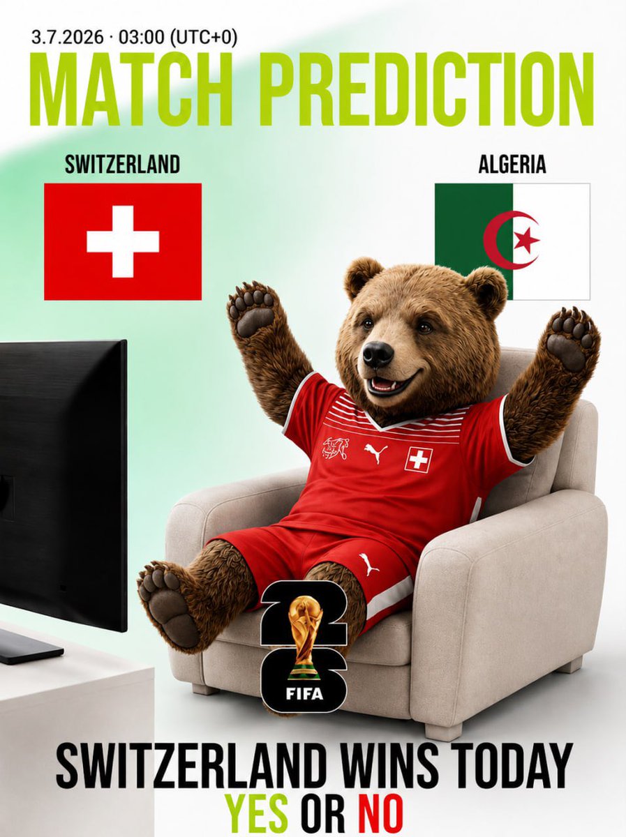 Swipe1Sport's tweet photo. 🇨🇭 Switzerland vs Algeria

Smart money on Switzerland? 👀
Lock in your prediction.

YES or NO?

#Swipe1 #Web3 #PredictToEarn #FIFAWorldCup https://t.co/uXxsQ5n4Od