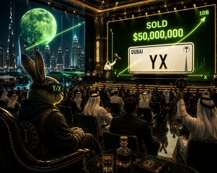 yknowsx's tweet photo. Yesterday it was just two letters.
Today...
$YX sold for $50,000,000.
Some people buy history.
Others recognize it before history is made. 🌕  $YX  #Memecoin #Dubai #Crypto https://t.co/Ccge2hWLRL