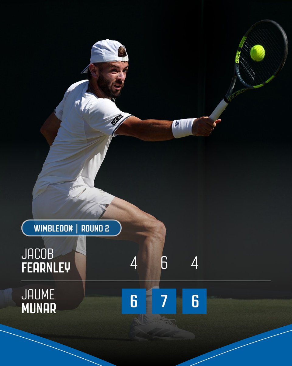 tennisscotland's tweet photo. A difficult day for Jacob Fearnley 🏴󠁧󠁢󠁳󠁣󠁴󠁿 as his Wimbledon run ends with a tough loss to Jaume Munar 🎾

Lots to be proud of &amp; we look forward to seeing Jacob on court again soon 👏

#ScotWatch https://t.co/QeKBripf3P