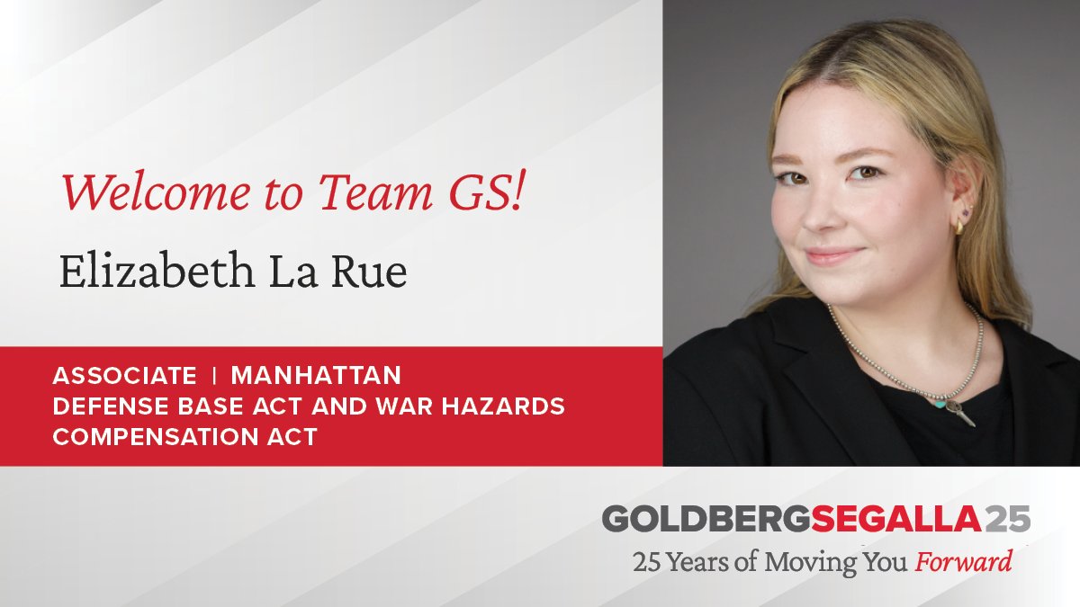 GoldbergSegalla's tweet photo. Goldberg Segalla is pleased to announce the addition of attorney Elizabeth La Rue to our Defense Base Act and War Hazards Compensation Act practice group in Manhattan. Welcome to #TeamGS, Eliza!
Read more here: https://t.co/TFLSJmlaCW
#Welcome #Attorney #DefenseBaseAct https://t.co/Kc0PM0Iyuf