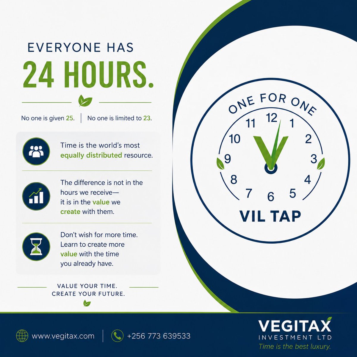 vegitax_ltd's tweet photo. Don't wish for more time. Learn to create more value with the time you already have.

#VEGITAX 
#Letstalktime https://t.co/8QfcDXOSLw