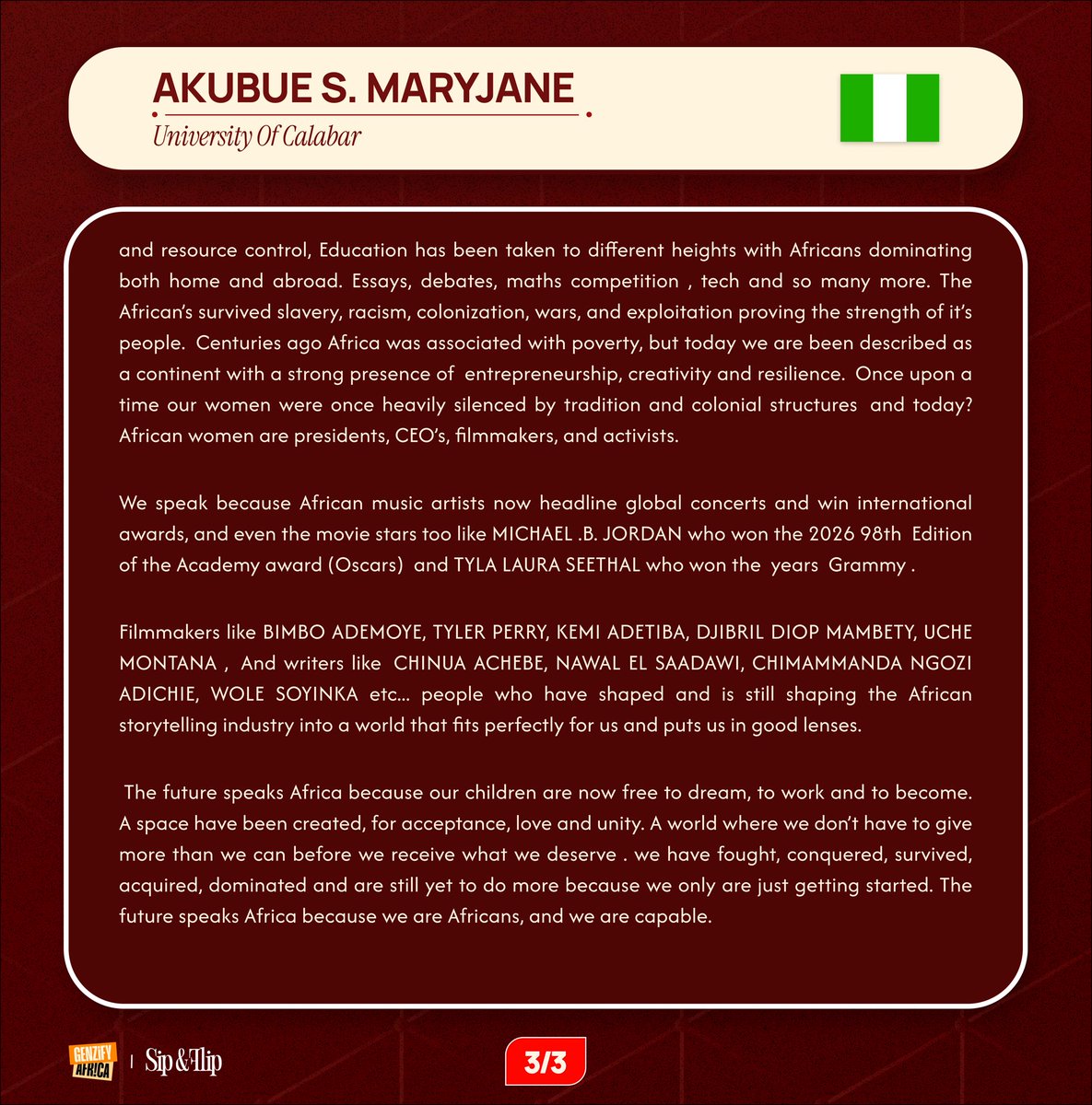 genzifyafrica's tweet photo. 9. Akubue S. Marijane — University of Calabar 🇳🇬 https://t.co/pAT9VC67Me