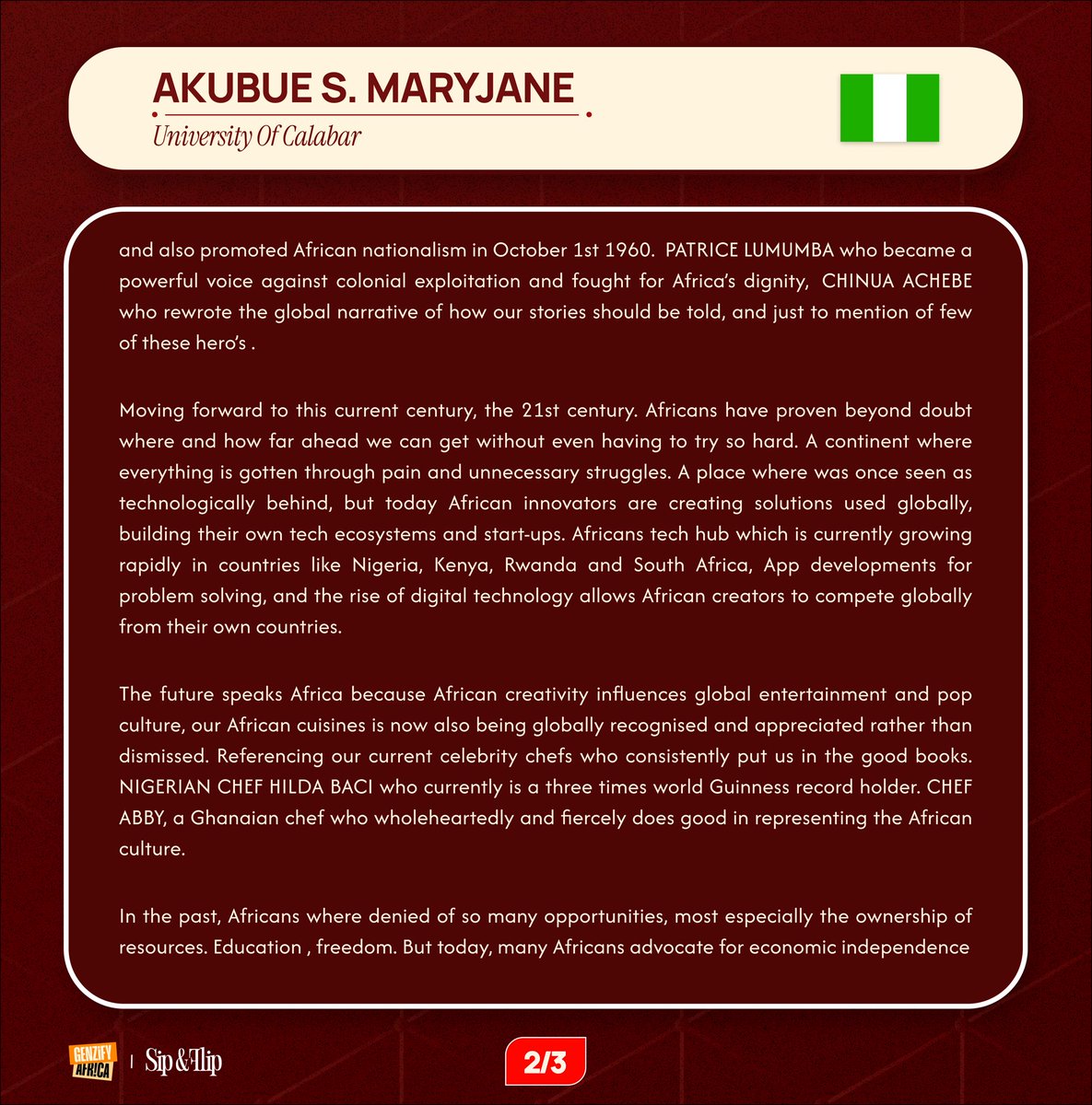 genzifyafrica's tweet photo. 9. Akubue S. Marijane — University of Calabar 🇳🇬 https://t.co/pAT9VC67Me
