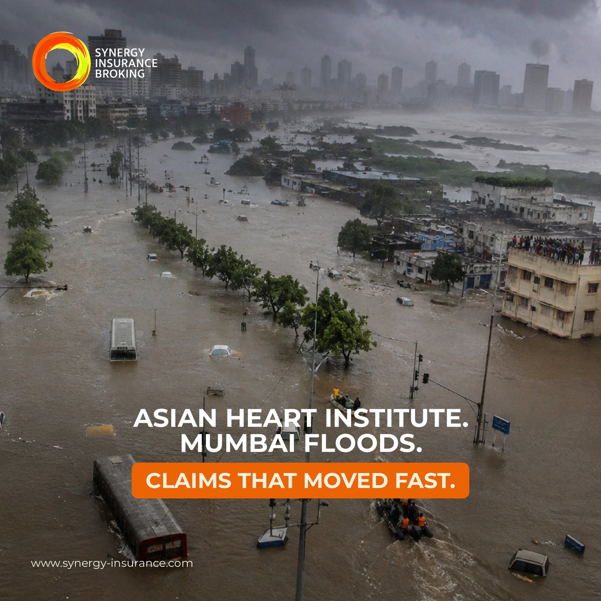 BrokingSynergy's tweet photo. During the 2005 Mumbai floods, Asian Heart Institute needed more than a policy — it needed fast claims. Synergy managed assets, liability, and employee cover, enabling rapid recovery. Insurance success is measured by recovery time, not policy wording. https://t.co/fARkiP1wqE