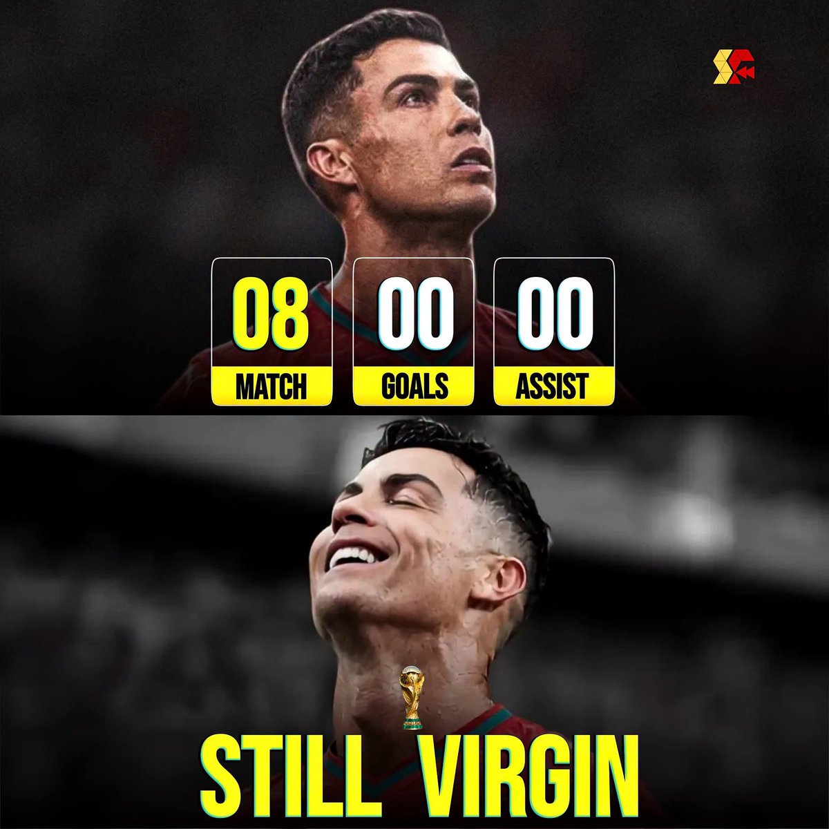 FootballTrollNP's tweet photo. Cristiano Ronaldo World Cup Knockout Stage Performance: https://t.co/DNBZK8R7F3