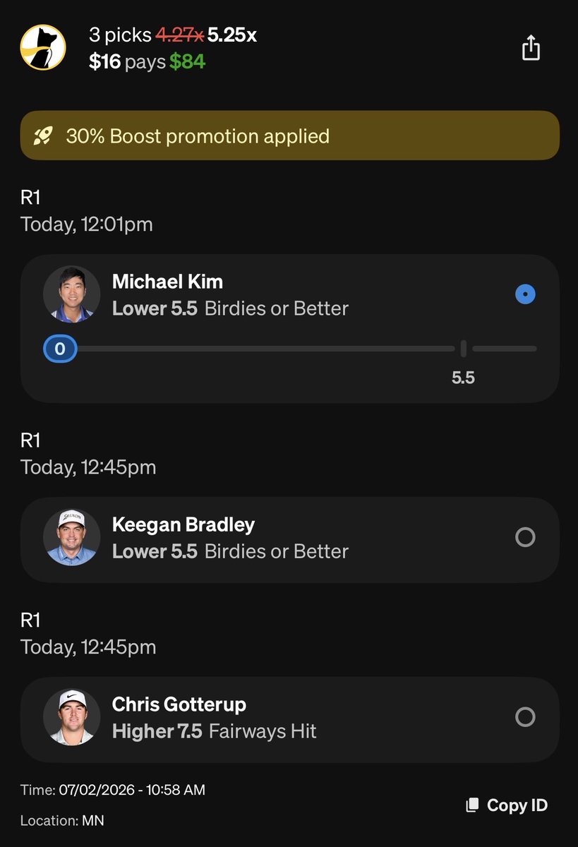 CrumpPicks's tweet photo. PGA Bet for Round 1 of John Deere! ⛳️🍀

Let’s start hot this tourney! Lines just don’t feel like they’re right I like em!

#PropBets #PrizePicks #UnderdogPicks #CrumpPicks https://t.co/l2iZ1Xsbzx