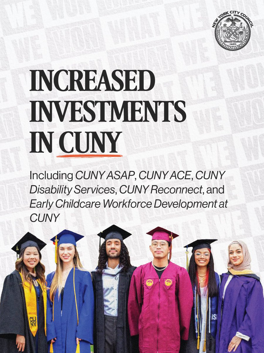 NYCCouncil's tweet photo. 🚨 HUGE NEWS FOR NEW YORK CITY 🚨

Our budget for FY27 will:

✅ Double the number of @NYCSanitation lot cleaning crews

✅ Expand mobile medical teams that help people in crisis

✅ Restore funding for immigration legal services for New Yorkers

✅ Increase funding for @CUNY support services