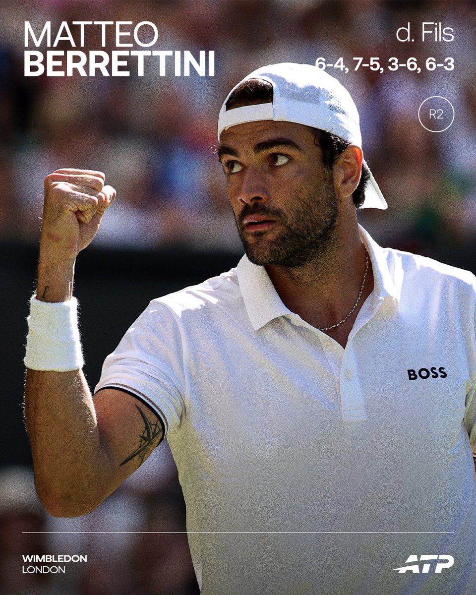 atptour's tweet photo. ON A ROLL 🤯

@MattBerrettini defeats Fils in 4 sets to move to the 3rd round 🔥

@Wimbledon https://t.co/scjhNmobPK