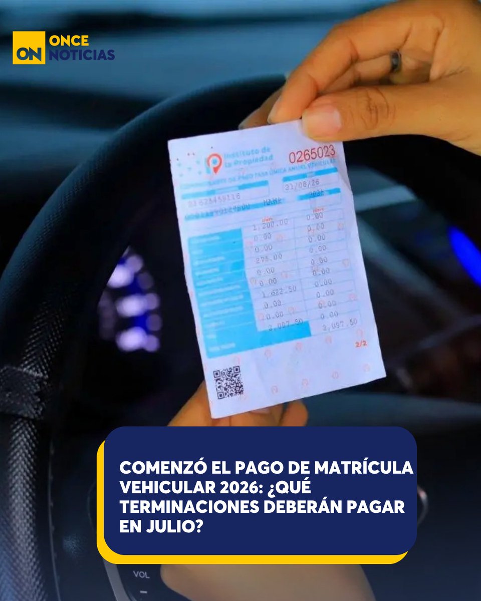 11_Noticias's tweet photo. 🚗El Instituto de la Propiedad comenzó el pago de matrícula vehicular 2026: ¿Qué terminaciones deberán pagar en julio?💵
Conoce aquí la fecha que te corresponde y cómo efectuar el pago:
https://t.co/NINs4kyLRX
#IP #MatrículaVehicular #2026 #Terminaciones #Placas #Honduras https://t.co/PBnR5DUwsf