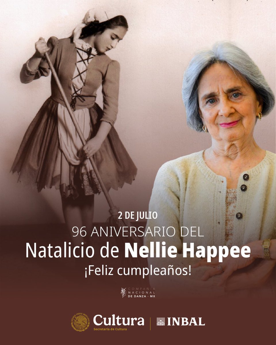 CNDanzaMX's tweet photo. 🎉Hoy celebramos el cumpleaños de #NellieHappee, destacada bailarina, maestra y una de las grandes impulsoras del ballet en México. ✨

Desde la #CNDMx le enviamos un afectuoso abrazo y nuestros mejores deseos.

¡Feliz cumpleaños, querida maestra! 💐💙

#DanzaINBAL #DatoINBAL https://t.co/YaqDlAyrIM