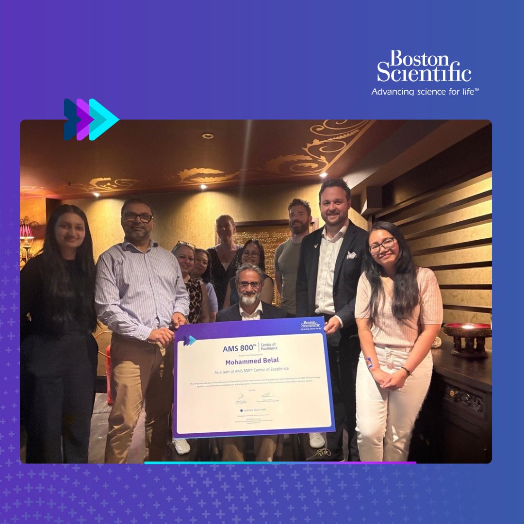 BSCEMEA_Urology's tweet photo. Congrats to Mr Mohammed Belal at Queen Elizabeth Hospital Birmingham for being designated an AMS 800™ Artificial Urinary Sphincter Centre of Excellence! 👏
Thank you for your dedication and care.
Learn more: https://t.co/nbsnJm3tWk
#CentreofExcellence #BSCEMEA
@mobelal3 https://t.co/v5wwvoZTvw