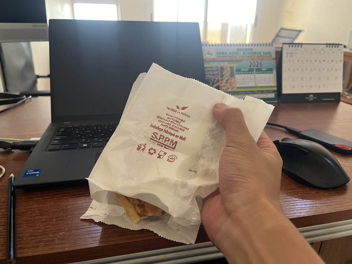 TomoInMali's tweet photo. お昼にパンを食べていたら、まさかの紙袋の下も開いていて力を抜いた途端に落下。

一時たりとも気を抜けないマリ生活楽しんでいます。 https://t.co/YVhEwHX9ts
